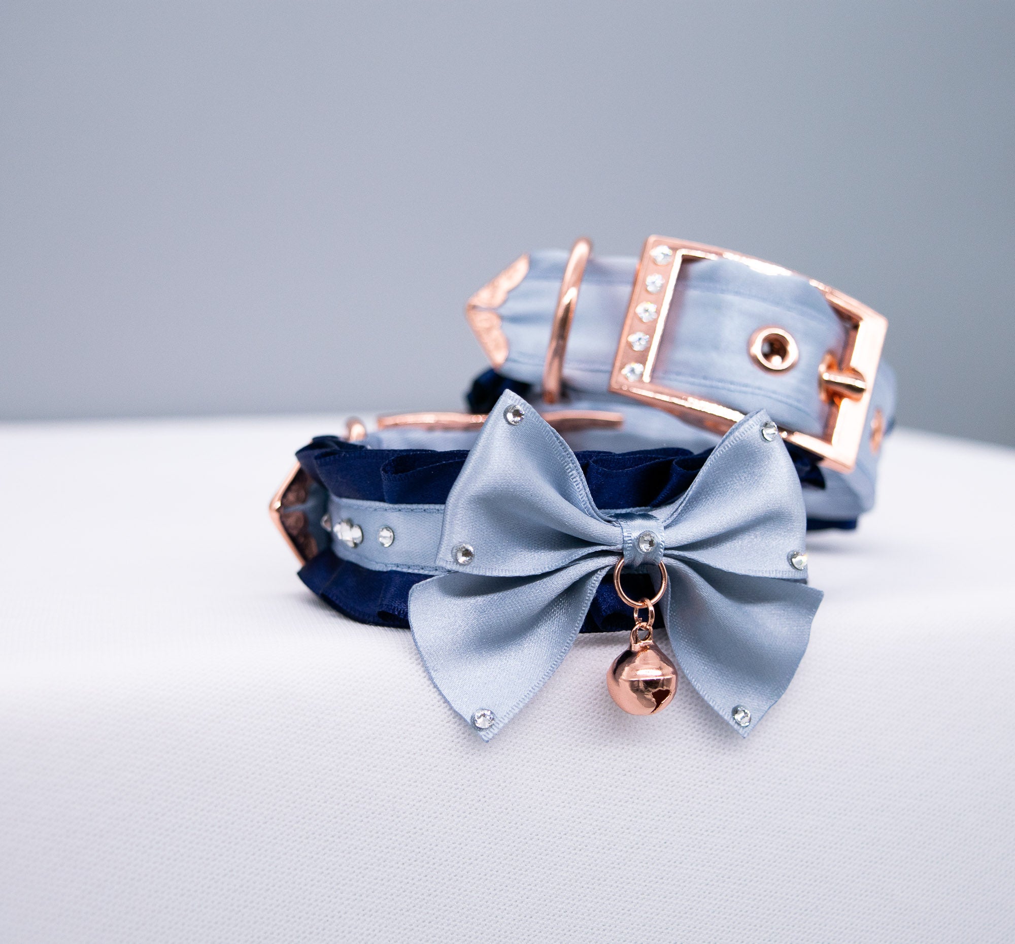 Deluxe Navy and French Blue - Rose Gold BDSM Cuffs