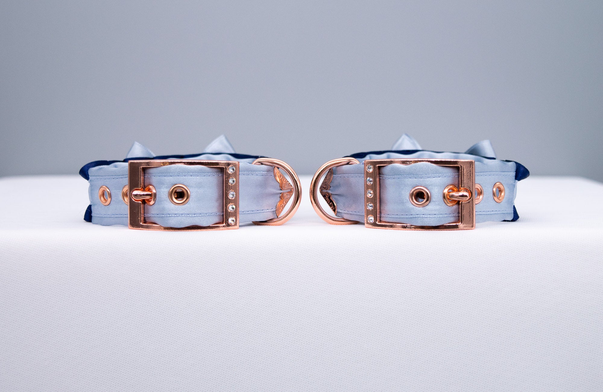 Deluxe Navy and French Blue - Rose Gold BDSM Cuffs