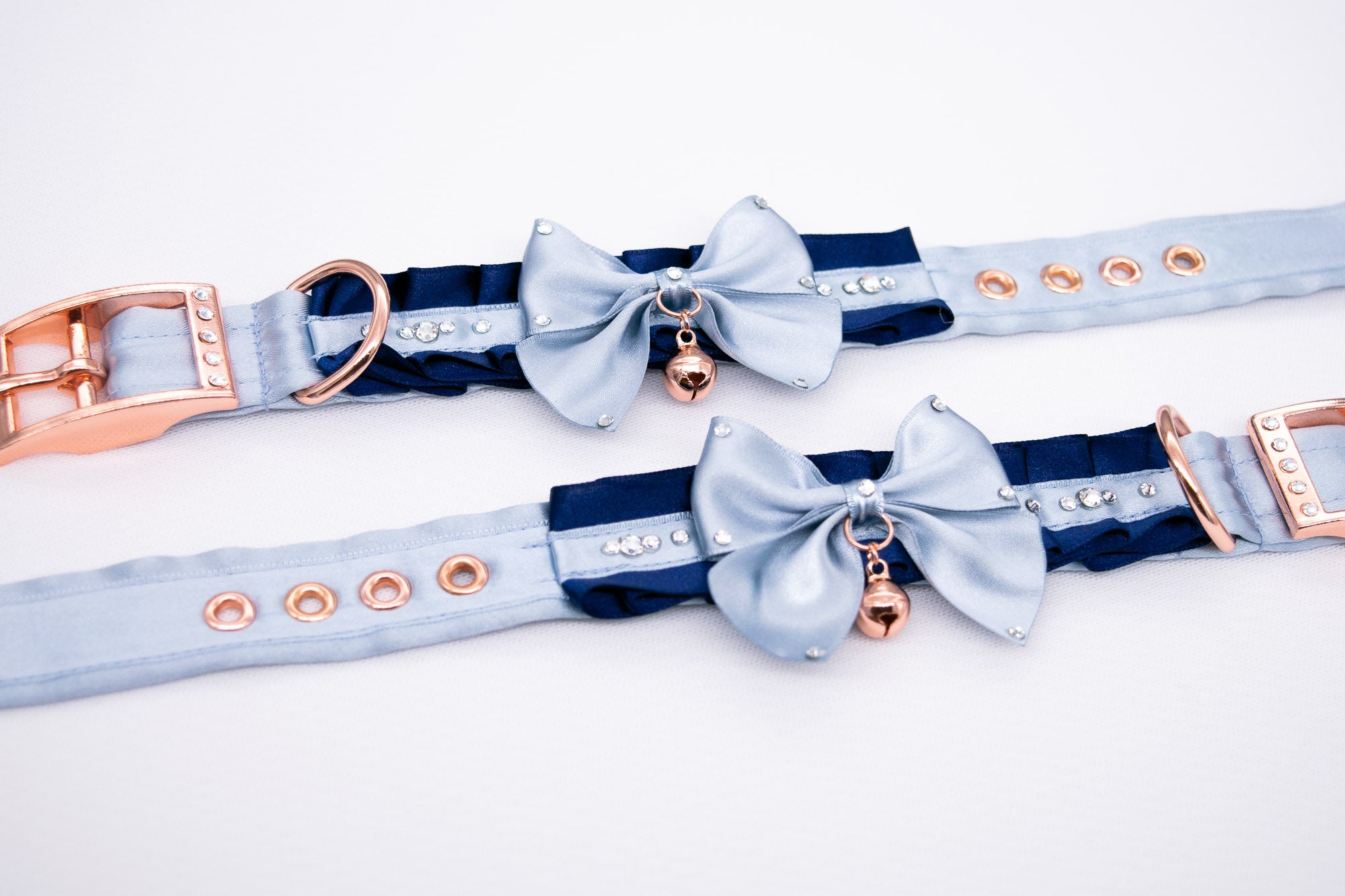 Deluxe Navy and French Blue - Rose Gold BDSM Cuffs