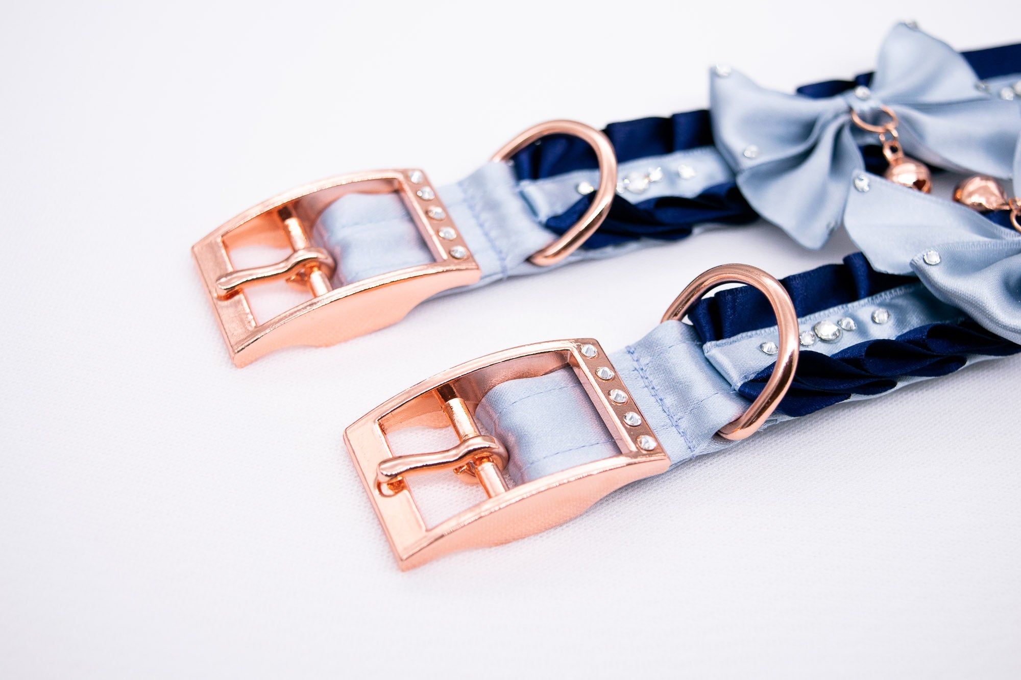 Deluxe Navy and French Blue - Rose Gold BDSM Cuffs