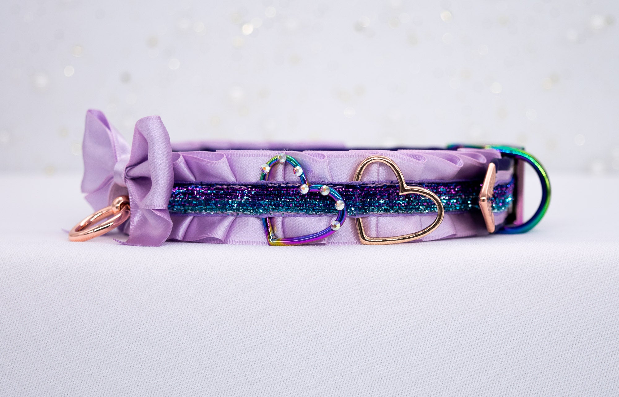 Lilac Heart BDSM Collar in Rose Gold and Rainbow